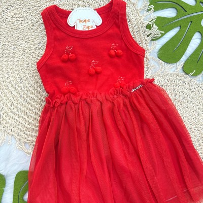 Vestido Cerejinhas de Pompom - Vermelho
